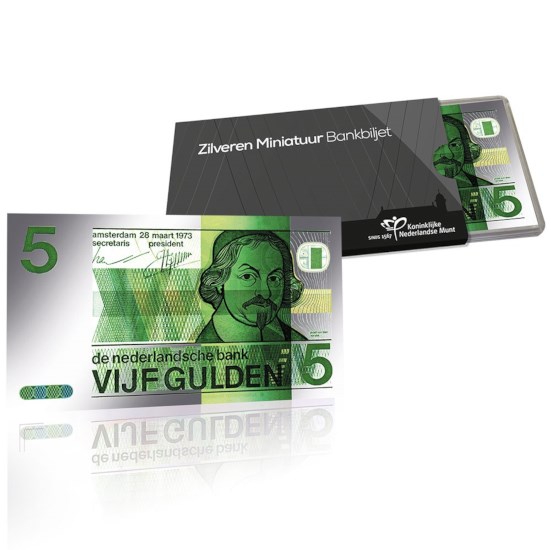 Billet de banque miniature en argent 5 Gulden Joost van den Vondel