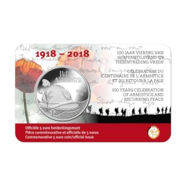 5 euro België 2018 ‘100 jaar wapenstilstand en herintreding vrede’ BU in coincard