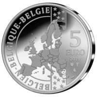 5 euromunt België 2019 ’50 jaar eerste mens op de Maan’ Zilver Proof in luxe etui