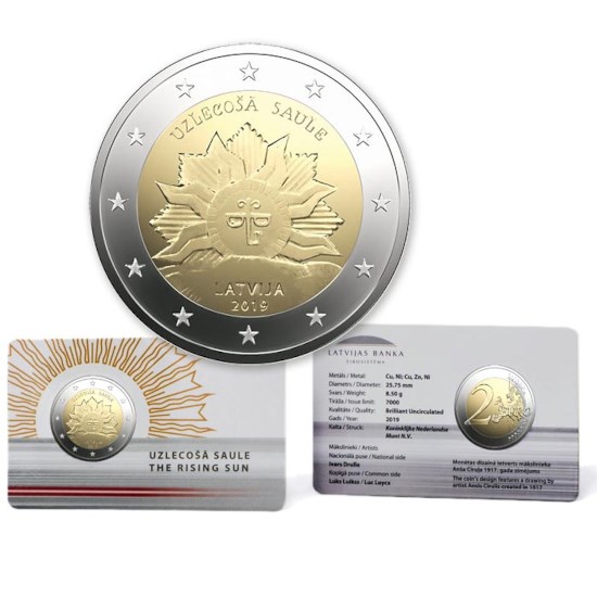 Letland 2 Euro "Opkomende Zon" 2019 BU Coincard