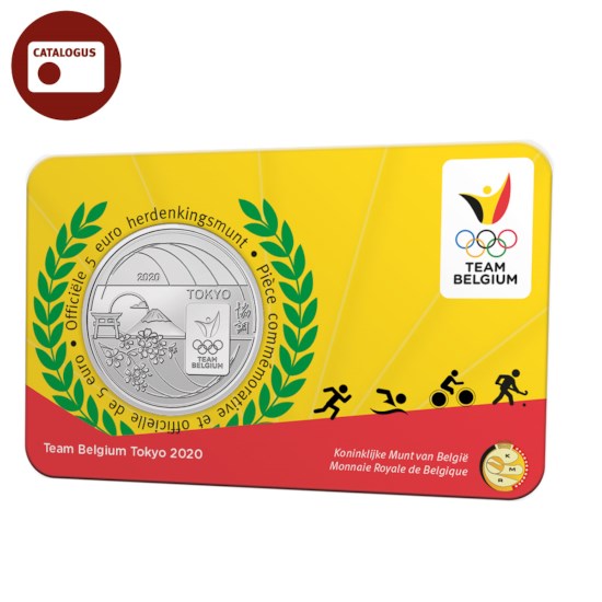 Pièce de 5 euros Belgique 2020 « Team Belgium » en relief BU dans une coincard