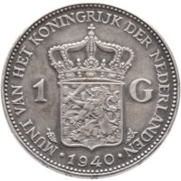 Originele Zilveren 1 Gulden 1940 ‘ Wilhelmina in Londen’