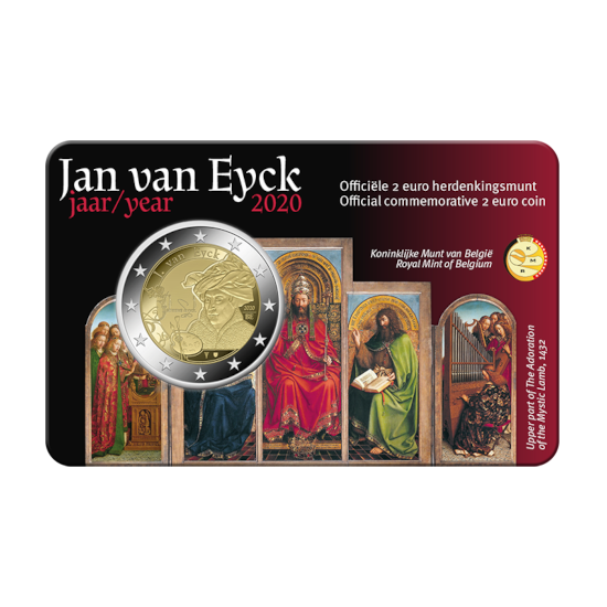 Pièce de 2 euros Belgique 2020 « Année Jan van Eyck » BU dans une coincard NL