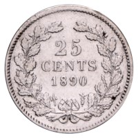 25 Cent 1890 Willem III Fr+
