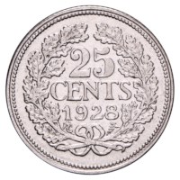 25 Cent 1926-1928 Wilhelmina ZFr+
