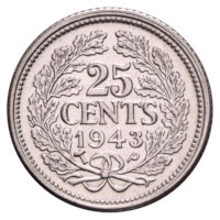 25 Cent 1941-1943P Wilhelmina Pr