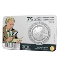 Pièce de 5 euros Belgique 2021 « 75 ans de Blake et Mortimer » en couleur BU dans une coincard