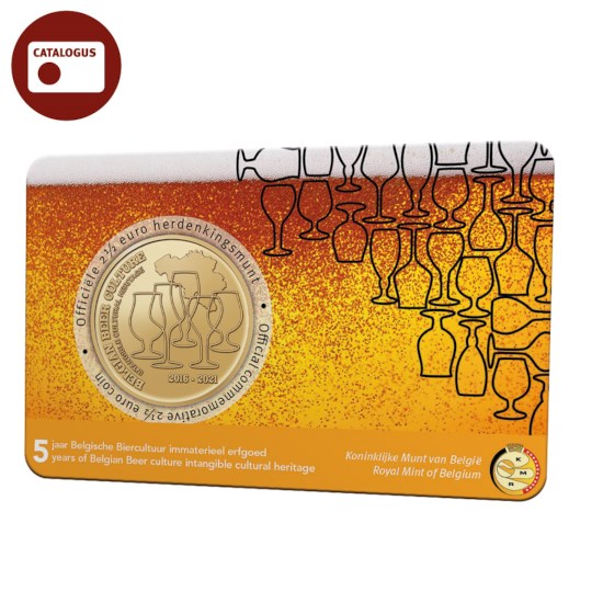 Pièce de 2,5 euros Belgique 2021 « 5 ans de patrimoine immatériel de la culture de la bière belge » BU dans une coincard NL