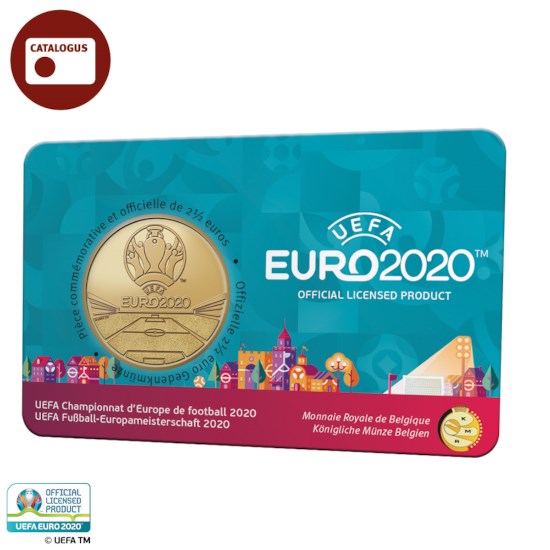 Pièce de 2,5 euros Belgique 2021 « UEFA EURO 2020 » BU dans une coincard FR