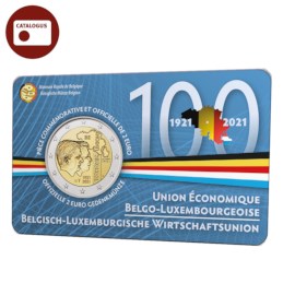 pièce de 2 euros Belgique 2021 « 100 ans UEBL » BU dans une coincard FR