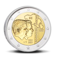 pièce de 2 euros Belgique 2021 « 100 ans UEBL » BU dans une coincard FR