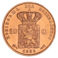 Gouden 10 Gulden Willem III 1886 Pr+
