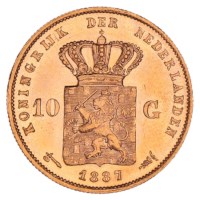 Gouden 10 Gulden Willem III 1887 Pr+
