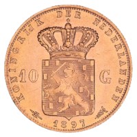 Gouden 10 Gulden Wilhelmina 1897 Pr+