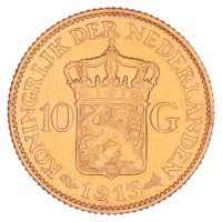 Gouden 10 Gulden Wilhelmina 1913 Pr+