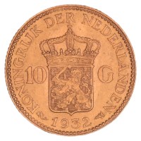 Gouden 10 Gulden Wilhelmina 1932 Pr+