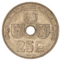 25 Centimes 1938-1939 FR - Léopold III TTB