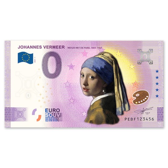 0 Euro Biljet Meisje met Parel - Kleur