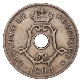 25 Centiem 1908-1909 FR - Léopold II TTB+