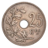 25 Centiem 1908-1909 FR - Leopold II ZFr+