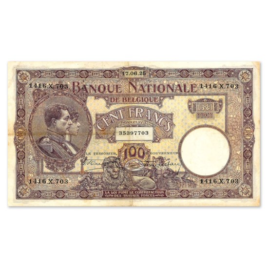 100 Francs - 20 Belgas 1921-1927 TTB