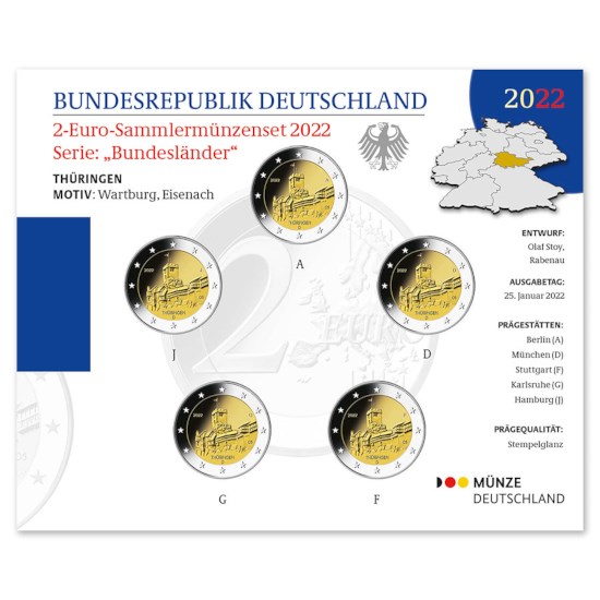 Duitsland 2 Euro BU Set "Thüringen" 2022
