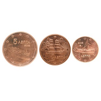 Griekenland 1, 2 en 5 cent UNC 2002