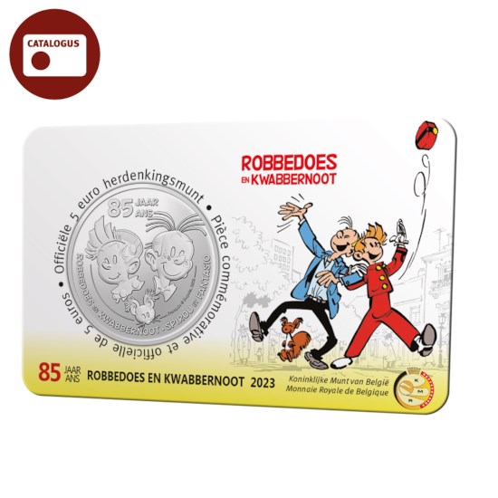 5 euromunt België 2023 ‘85 jaar Robbedoes & Kwabbernoot’ reliëf BU in coincard 