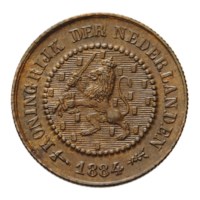 1/2 cent 1884 Willem III Pr+
