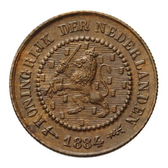 1/2 cent 1884 Willem III Pr+