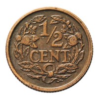 1/2 Cent 1940 Wilhelmina ZFr+