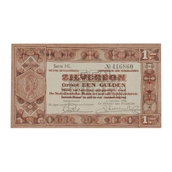 1 Gulden 1938 Zilverbon UNC