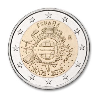 Spanje 2 Euro "10 Jaar Euro" 2012